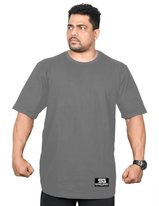 Men's Oversized Tshirt - Savage Signature - Plain Pattern - Grey Color