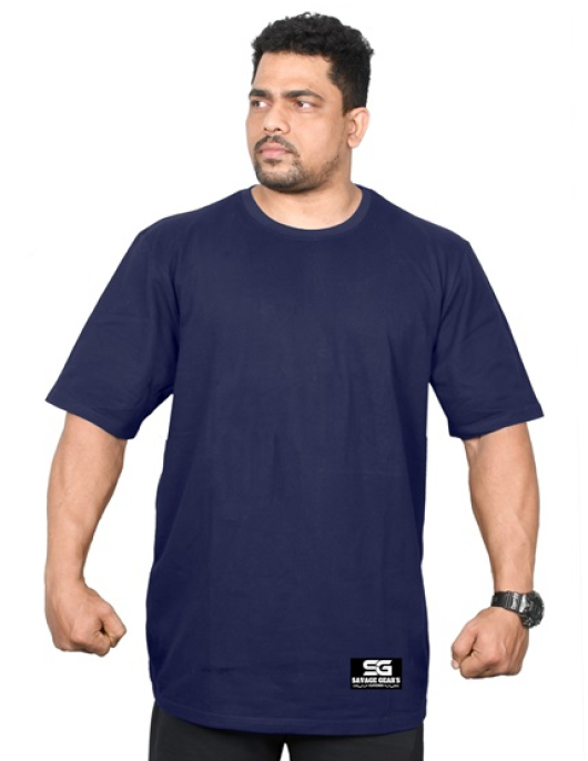 Men's Oversized Tshirt - Savage Signature - Plain Pattern - Navy Blue Color