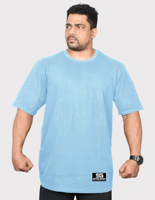 Men's Oversized Tshirt - Savage Signature - Plain Pattern - Sky Blue Color